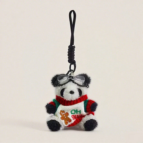 Plush panda keychain with gingerbread sweater
