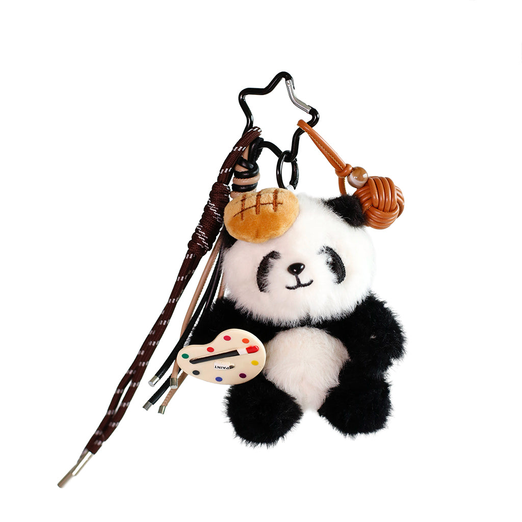 Pablo Pandartist: Artistic Panda Painter Keychain with Woven Accents & Charms